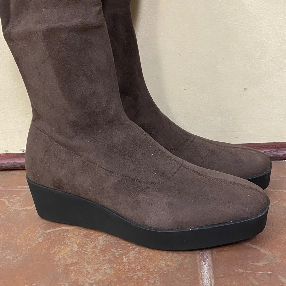 New! Aerosoles Cecina Chocolate Brown Tall Wedge Boots size 9